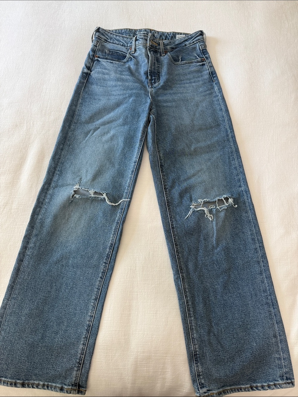 Old Navy Medium Blue Straight Leg Jeans with Knee Rips